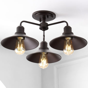 Calvin 18.5" Iron Industrial LED Semi-Flush Mount - JONATHAN Y